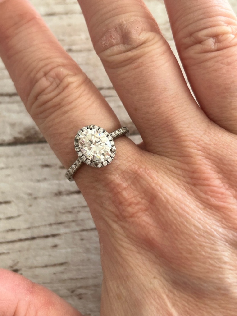Sterling Silver Oval Halo Engagement Ring with Clear Stone size 7 1/2